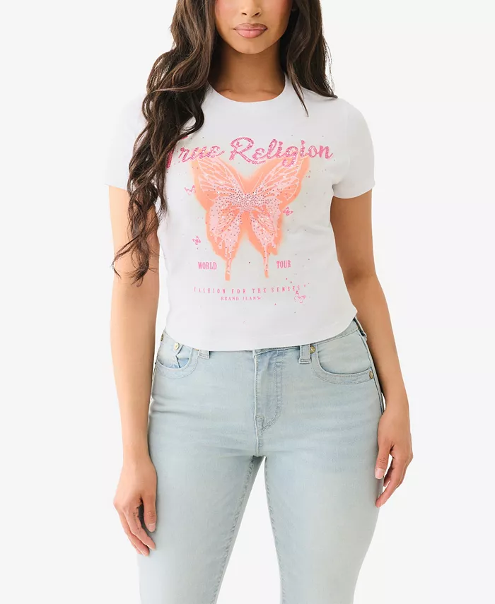 

Женская футболка с коротким рукавом Crystal Butterfly Baby True Religion, белый