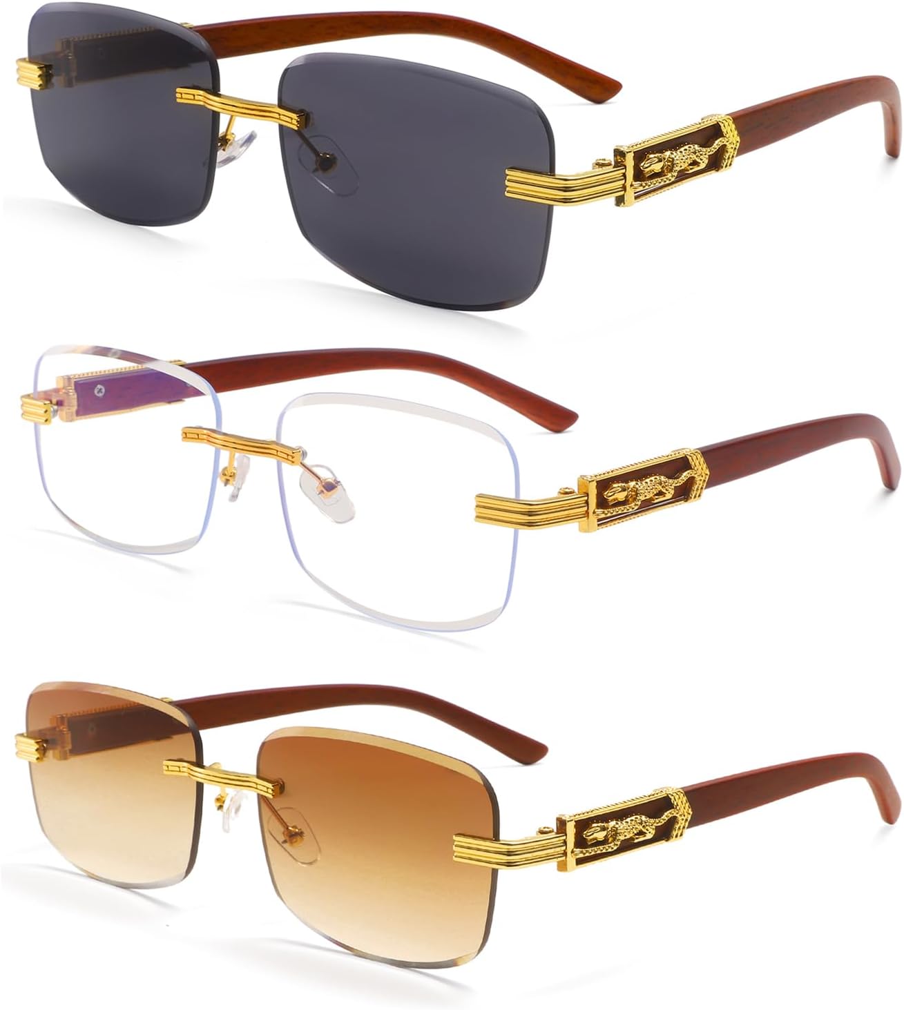 

Солнцезащитные очки Dollger без оправы, прямоугольной формы, для женщин и мужчин, модные, в стиле хип-хоп, дизайнерские, без оправы, деревянные, квадратные, в стиле Y2K, A14:black,brown,clear