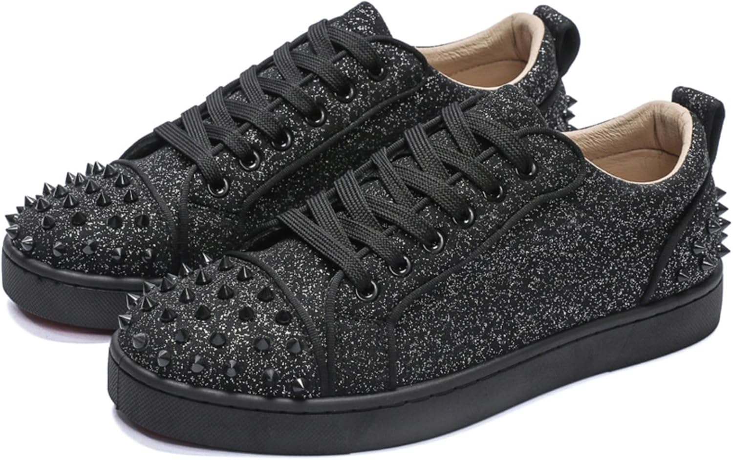 

Мужские панк-кеды с шнуровкой, заклепками и текстильным верхом - дышащие низкие повседневные обувь для уличного стиля, ночной жизни и повседневной носки Lshwcift, черный