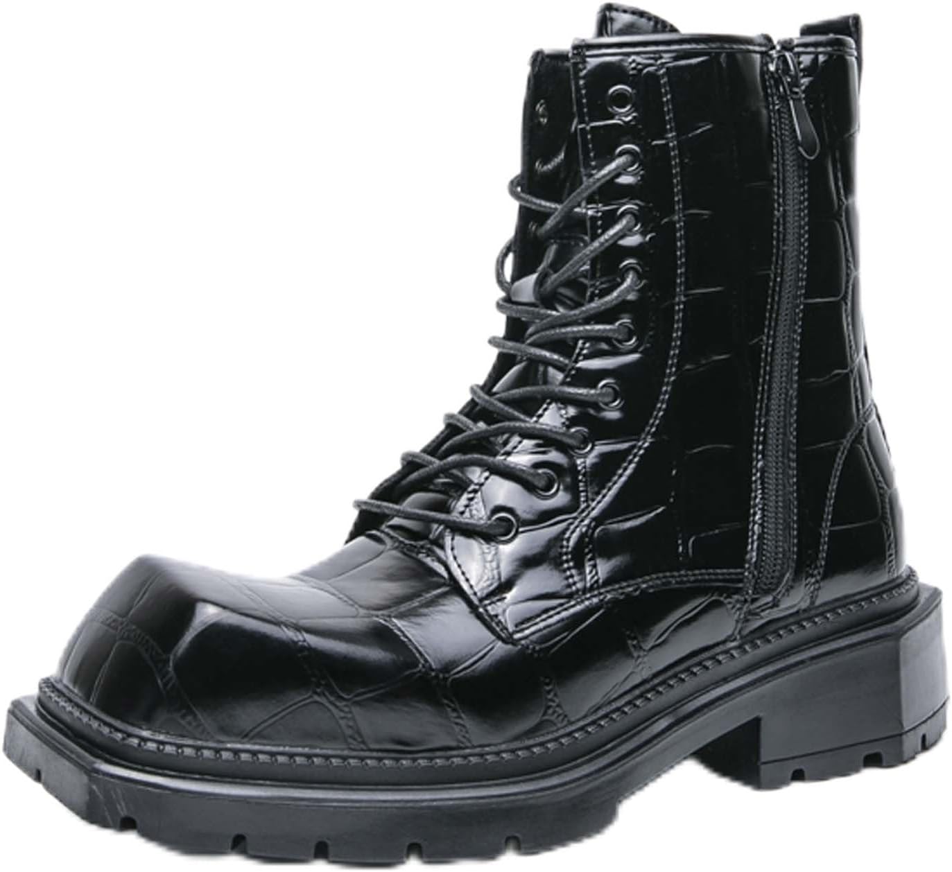 

Мужские ботинки с квадратным носком, модные шнурованные высокие повседневные кожаные ботинки с платформой, повышающей рост, для свадеб, вечеринок, банкетов и униформы Generic, черный