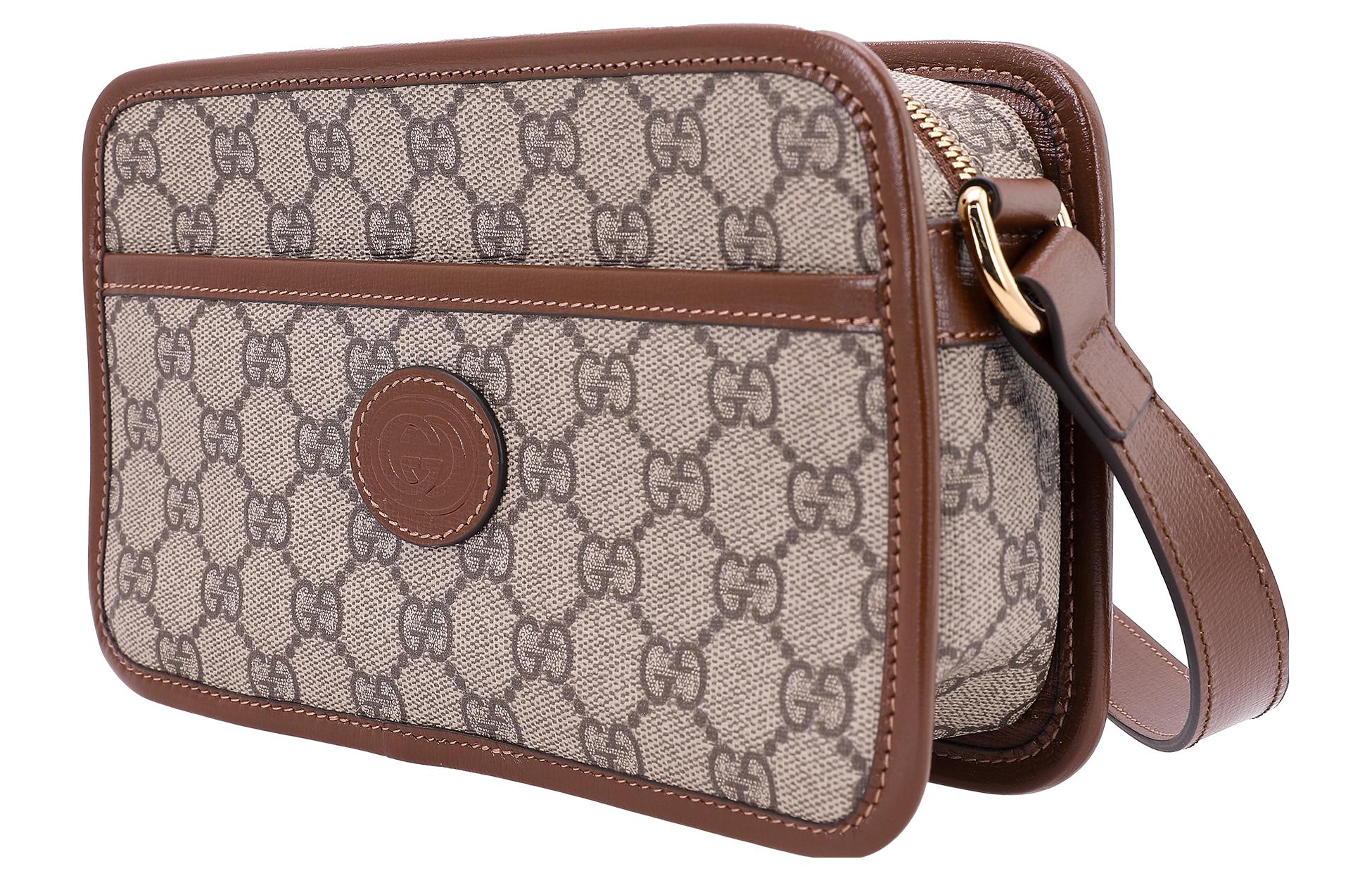 GUCCI Canvas With Leather Crossbody Bags Mini Unisex Ebony & Brown — фото 2