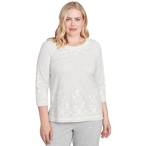 

Женский топ с полосками и декором Alfred Dunner, Pearl Heather