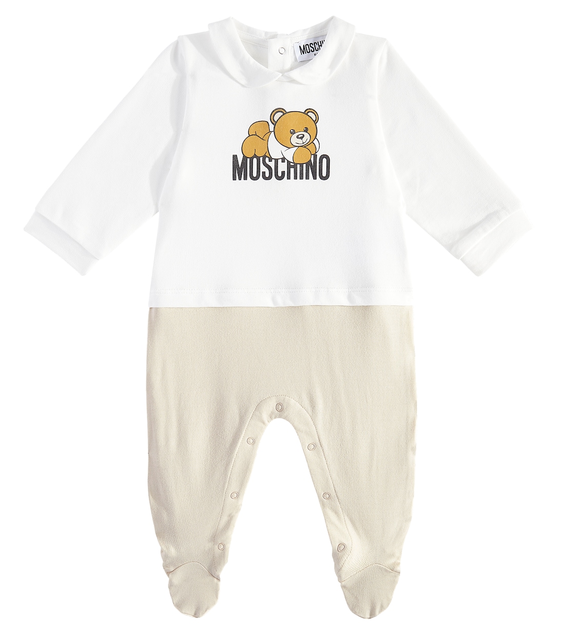 

Хлопковый комбинезончик с плюшевым мишкой Moschino Kids, бежевый