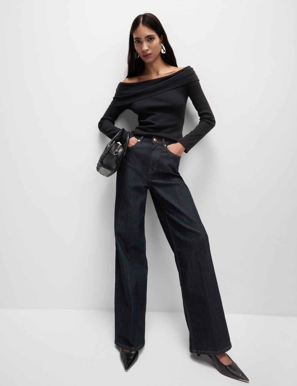 

Джинсы Smart Wide Leg с высокой талией Marks & Spencer, цвет Indigo mix