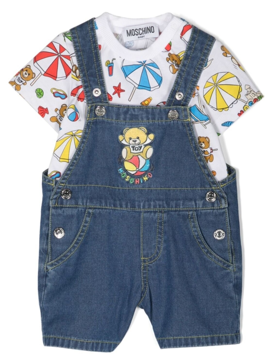 

Moschino Kids комплект из джинсового комбинезона и топа, синий