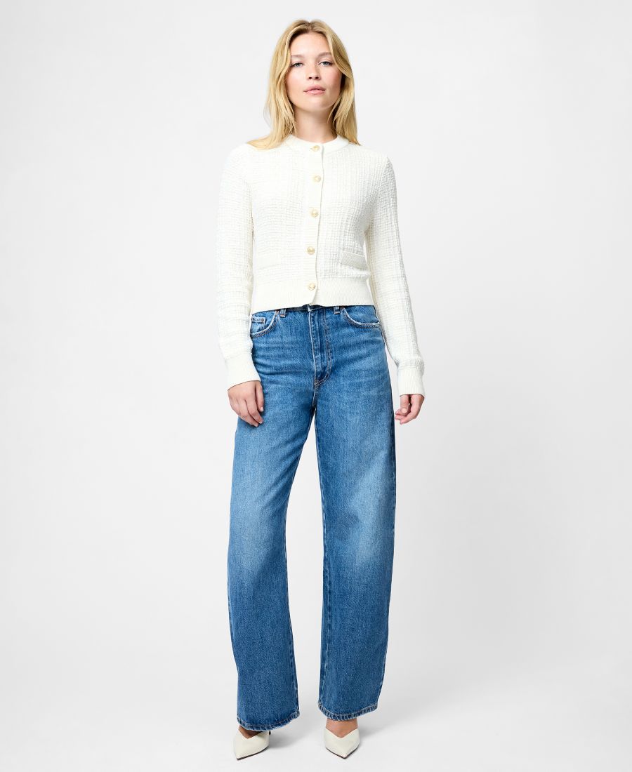 

Женский кардиган из металлизированной твидовой вязки French Connection, Classic Cream/Gold Lurex