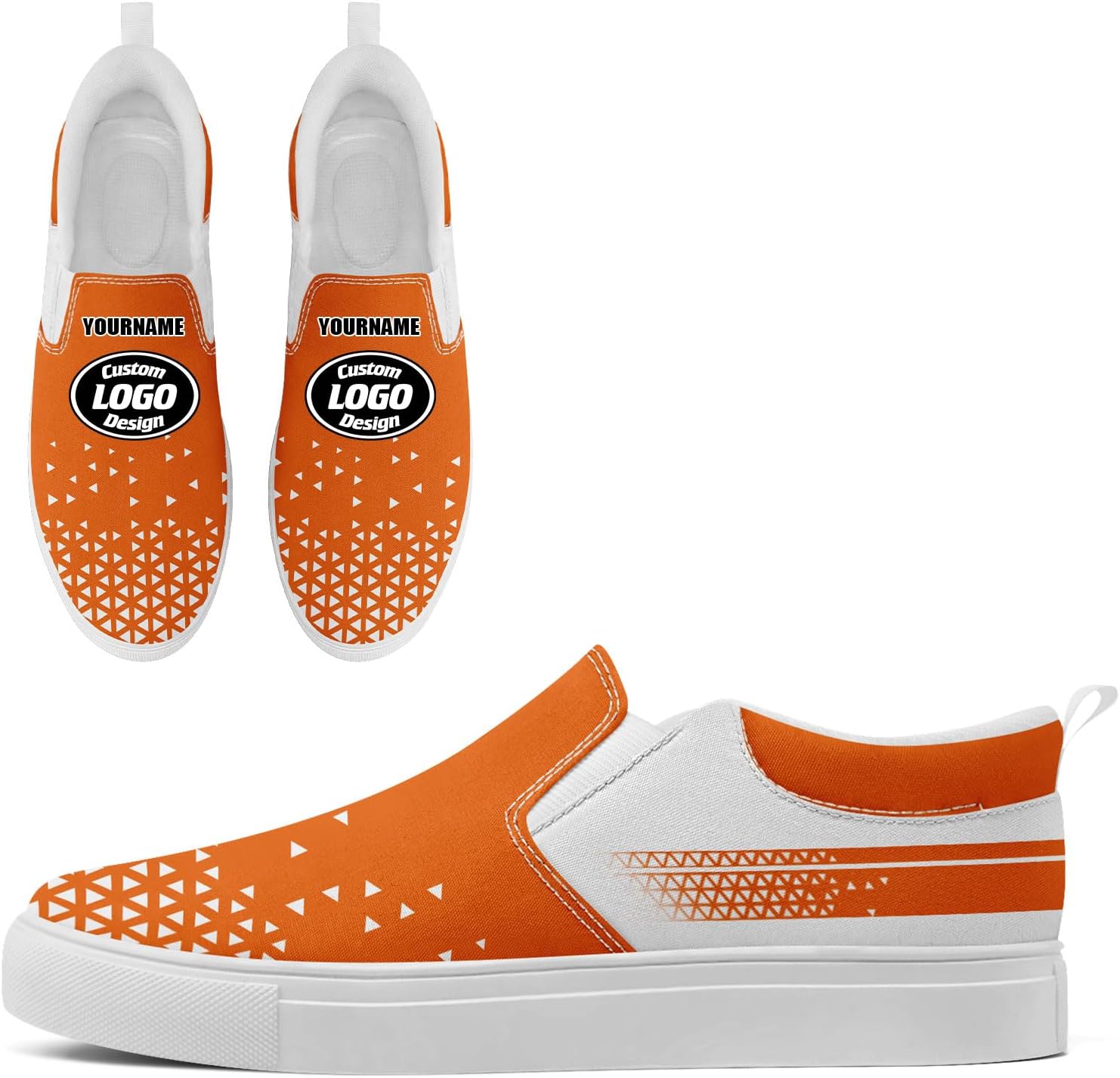 

Кастомизированные корпоративные повседневные слипоны AWSOLE для мужчин и женщин с принтом названия компании и логотипа, удобные кроссовки из холста для прогулок, белый/оранжевый