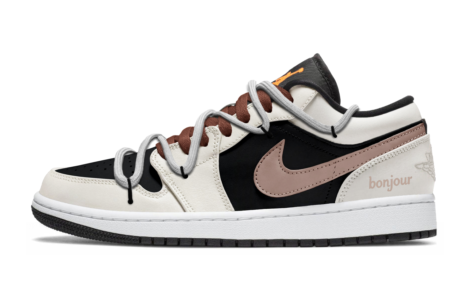 

Jordan Детские баскетбольные кроссовки Air 1 Black White Mouse из искусственной кожи с противоскользящим и износостойким покрытием Низкие