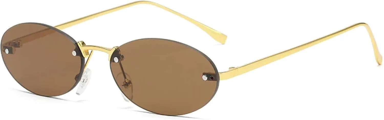 

Женские солнцезащитные очки овальной формы без оправы, винтажный стиль, маленькая оправа, прозрачные градиентные линзы, защита от УФ-излучения UV400 TVTBBVV, Brown