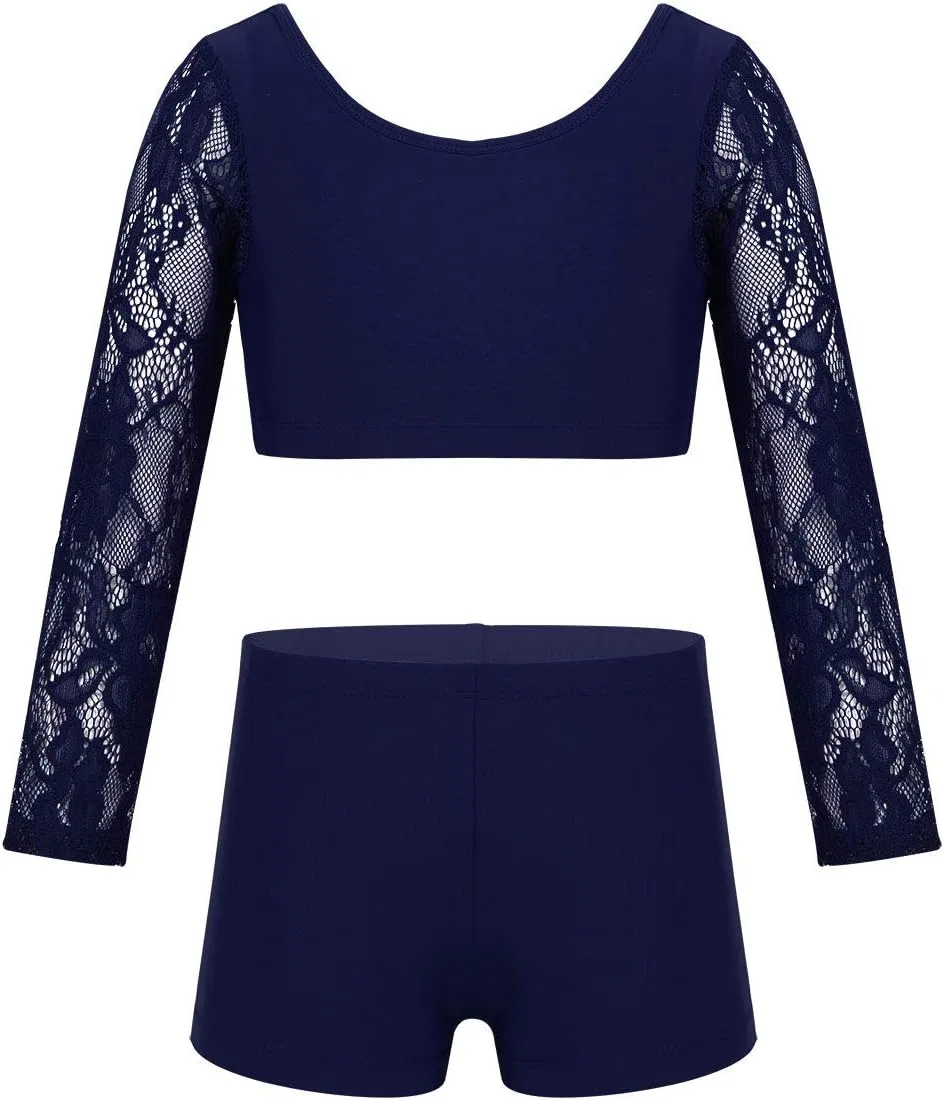 Детский спортивный комплект Agoky с пайетками, Navy_blue Crop Top