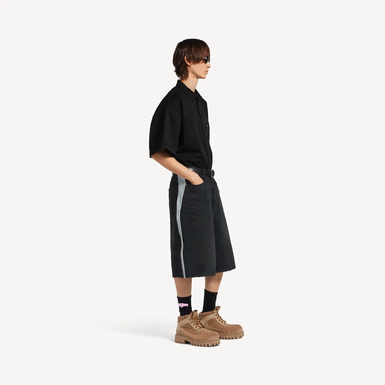 Мужская рабочая рубашка с коротким рукавом, черная BALENCIAGA, черный — фото 3