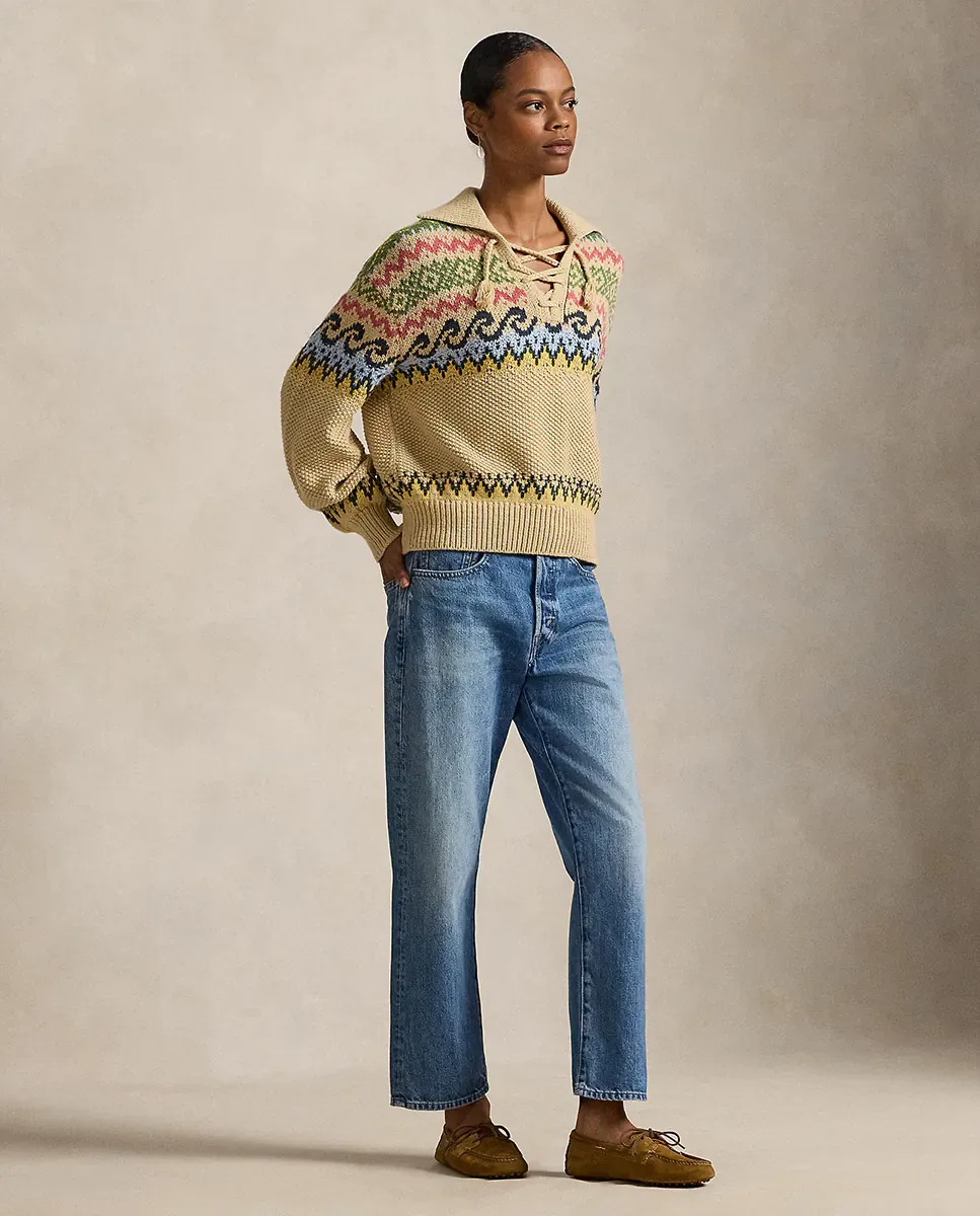 Женский дизайнерский свитер Fair Isle с завязкой Polo Ralph Lauren, Natural — фото 4