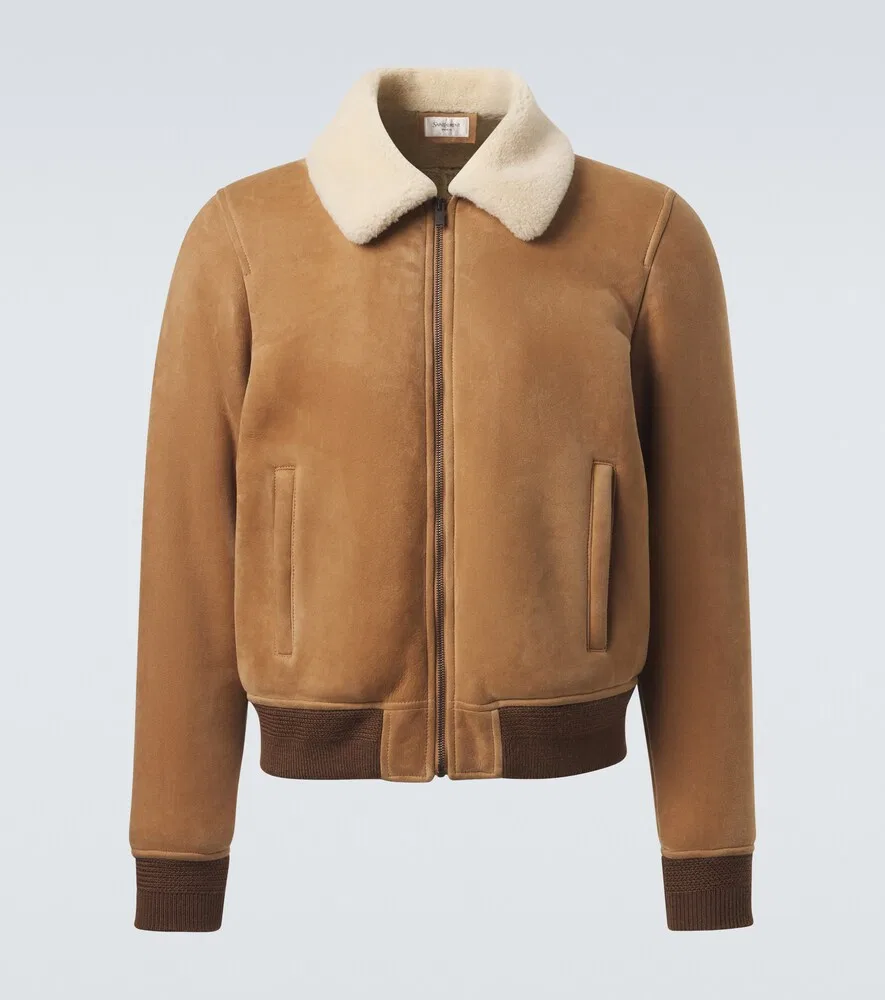 Замшевая куртка с подкладкой из овчины Saint Laurent, бежевый