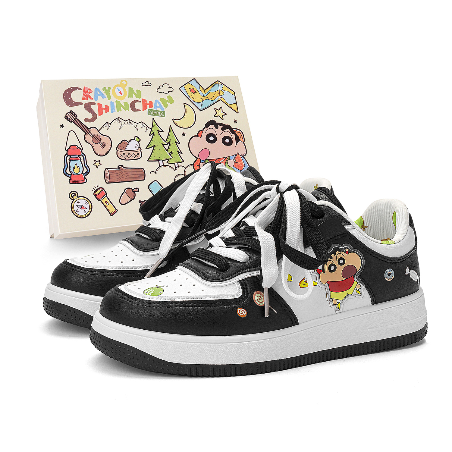 

Crayon Shinchan Низкие скейтбордские кроссовки унисекс черно-белые, цвет Black White
