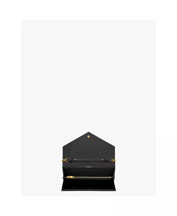 Кошелек Cassandre matelasse из кожи ягненка с цепочкой Saint Laurent, черный — фото 3