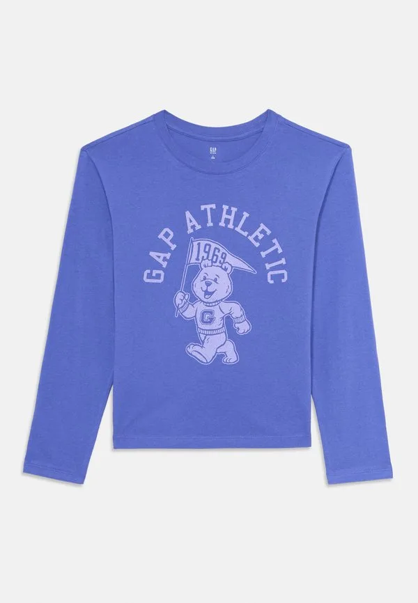 Детская свободная футболка с длинными рукавами и графическим логотипом Gap, Blue Iris — фото 2