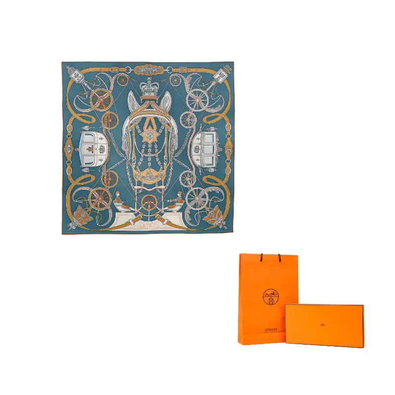 

HERMES Шёлковый шарф, Asphalt Gray/White/Orange