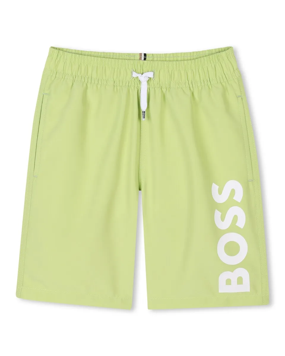 

Купальник для мальчиков с логотипом и кулиской BOSS Kidswear, зеленый