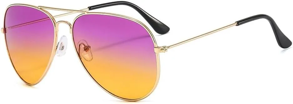 

Солнцезащитные очки с двойной перемычкой в ​​авиационном стиле для женщин и мужчин, с оправой из сплава и градиентными линзами GHVWYX, Gold Purple Yellow