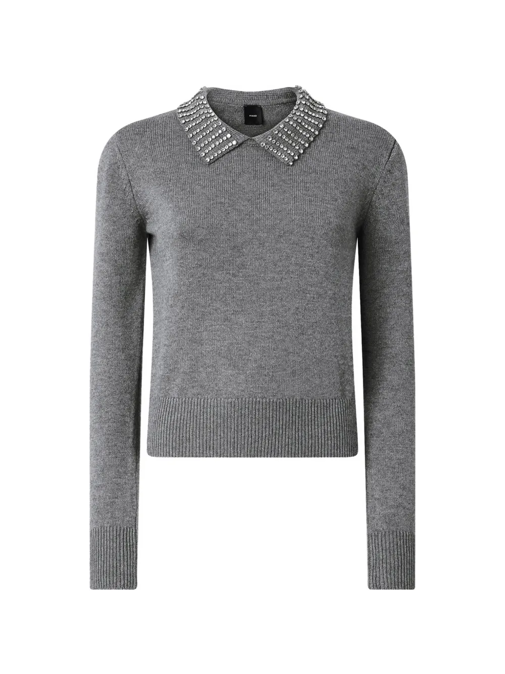 

Свитер с воротником, украшенным стразами PINKO, серый