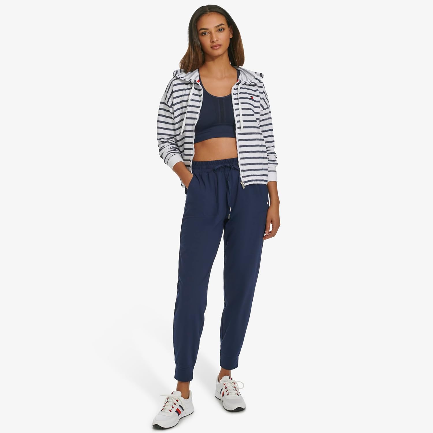 Женская толстовка Tommy Hilfiger с капюшоном и эластичной талией на молнии, Navy Heather — фото 2