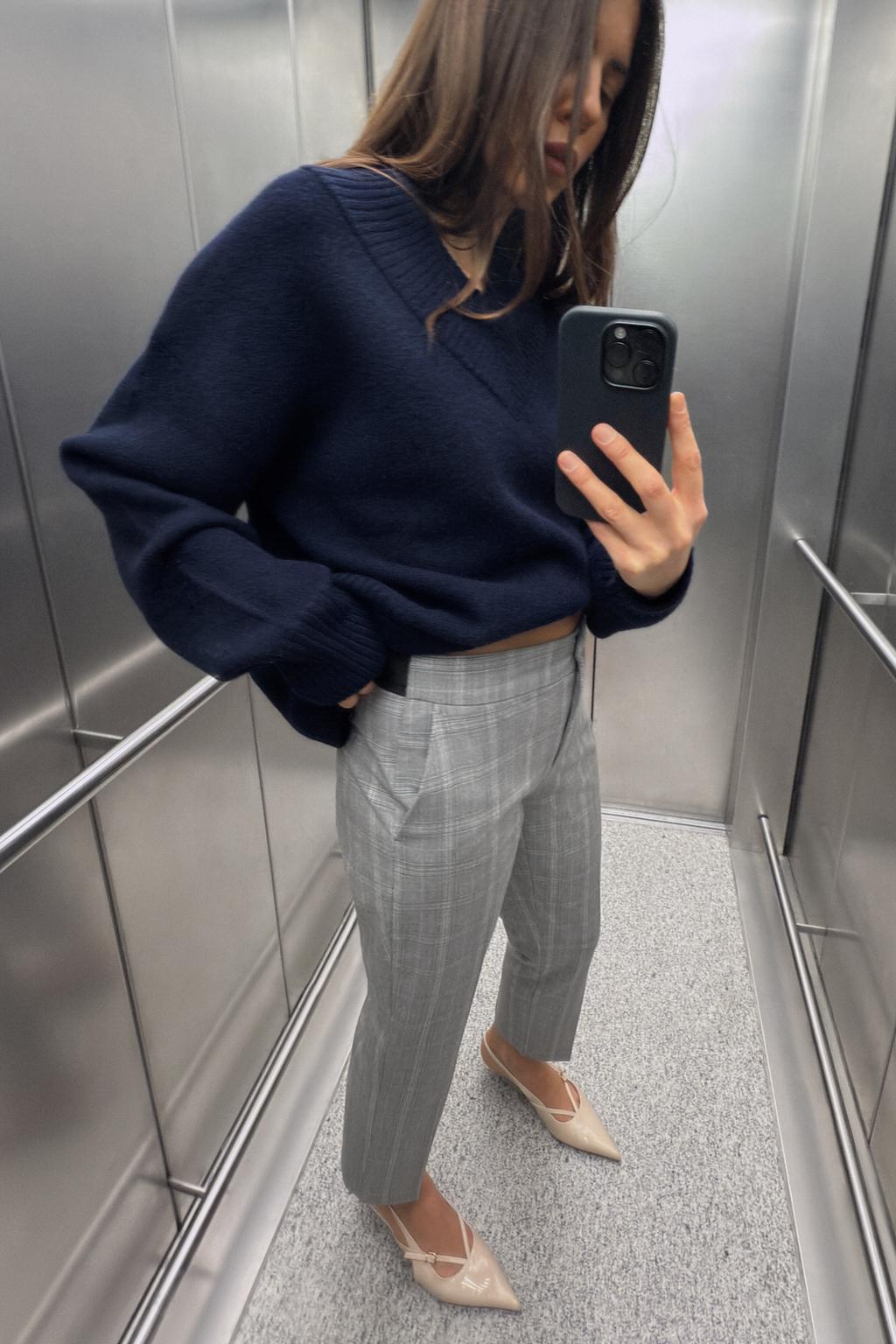 

Мягкие укороченные брюки ZARA, цвет Grey/Beige