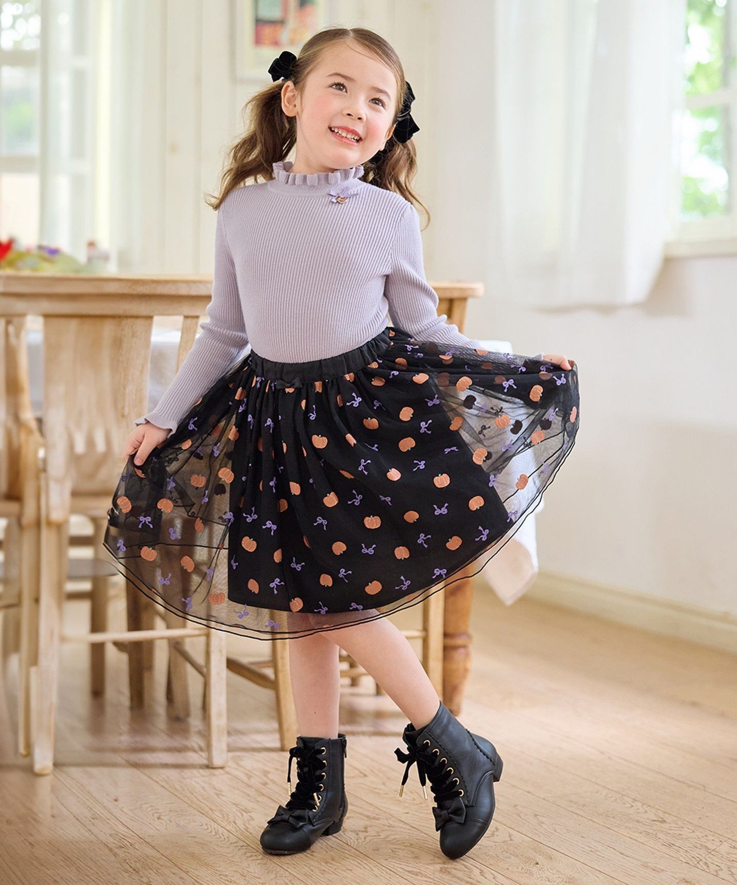 Расклешенная юбка из тюля с люрексом ANY KIDS, Black x Pumpkin [505] — фото 2