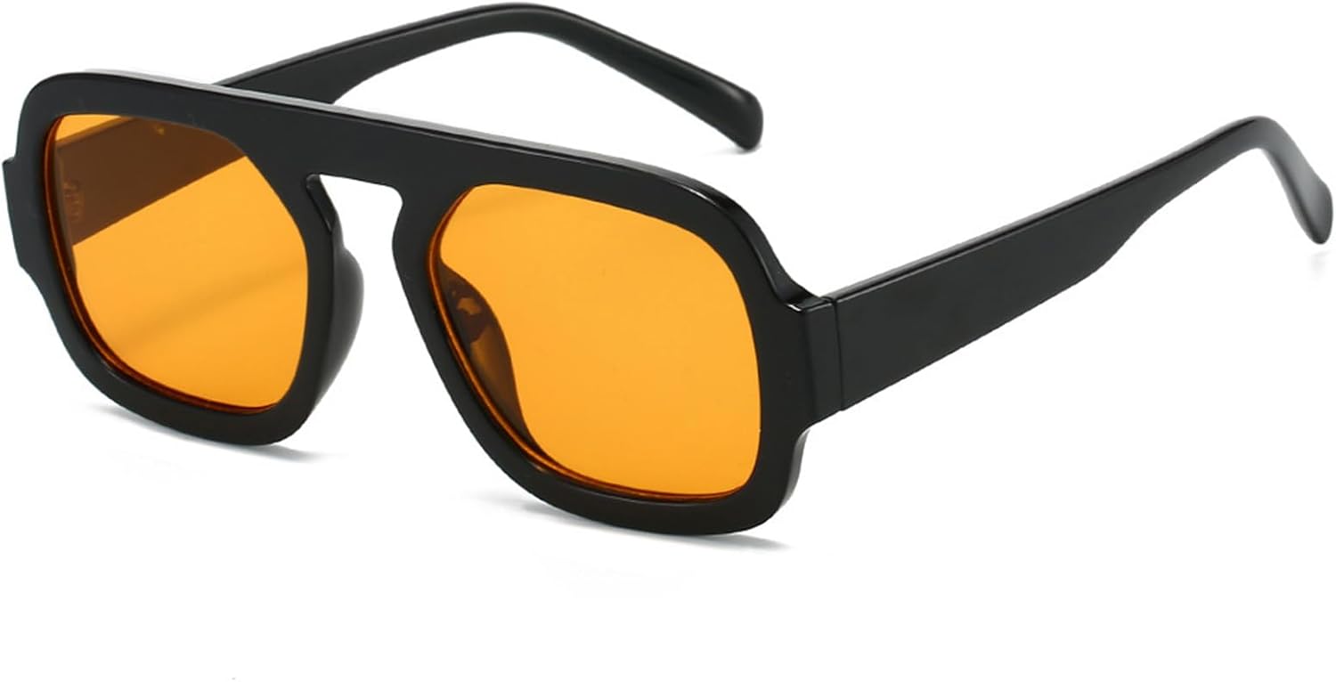 

Солнцезащитные очки Mirkcittle Trendy Square Aviator для женщин и мужчин, в стиле ретро с плоской оправой, классические стильные дизайнерские солнцезащитные очки, Black/Orange Lens