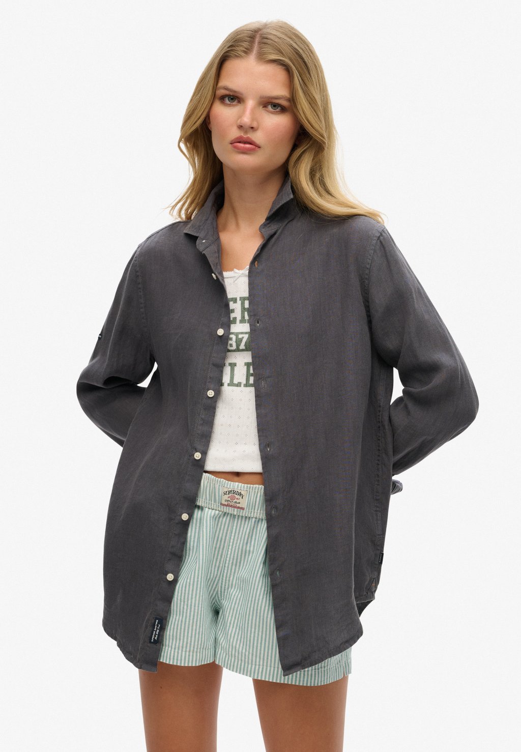 

Блузка на пуговицах LONG SLEEVE Superdry, темно-серый