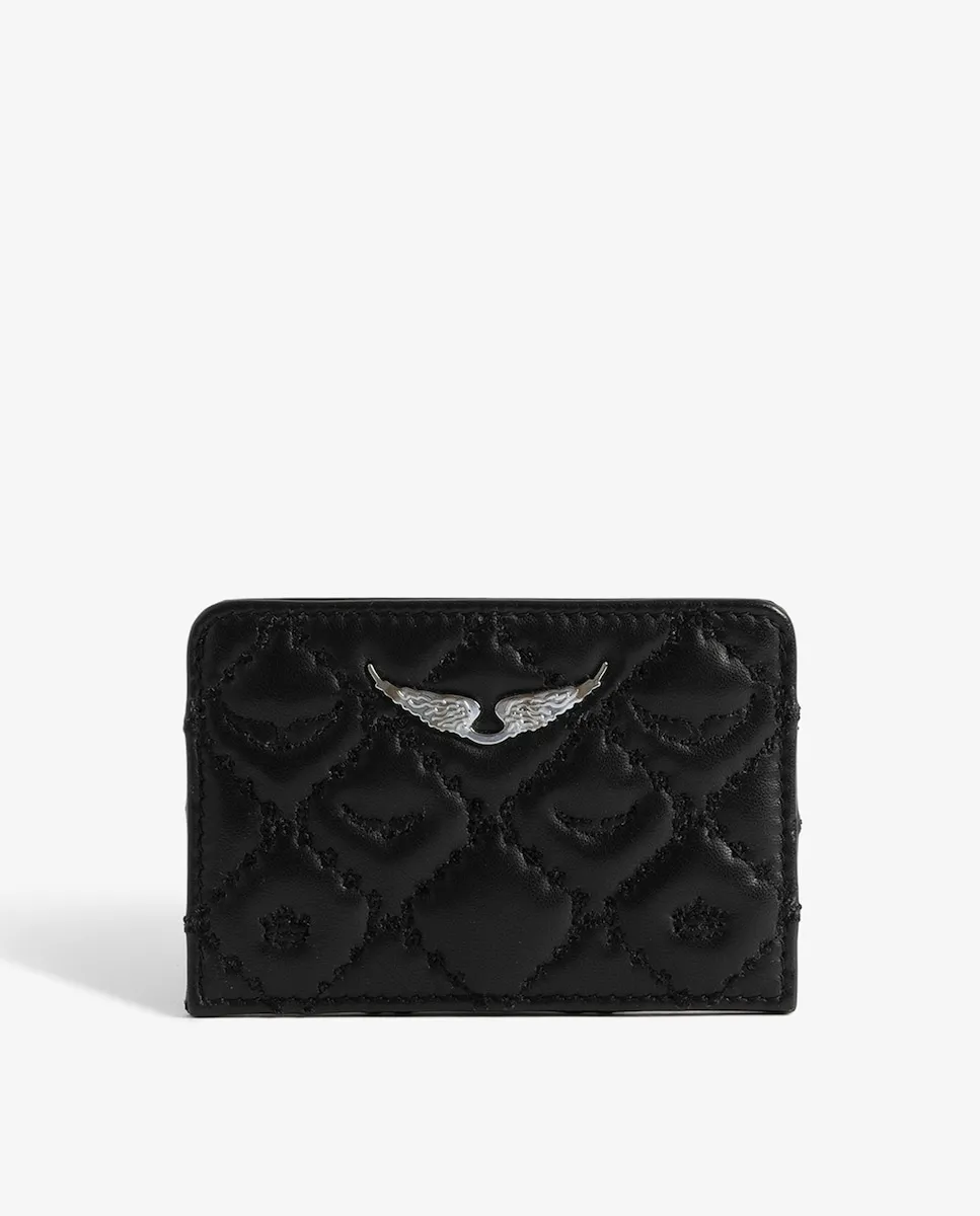 

Женский кожаный кардхолдер ZV Pass Matelassé с монограммой, черный Zadig & Voltaire