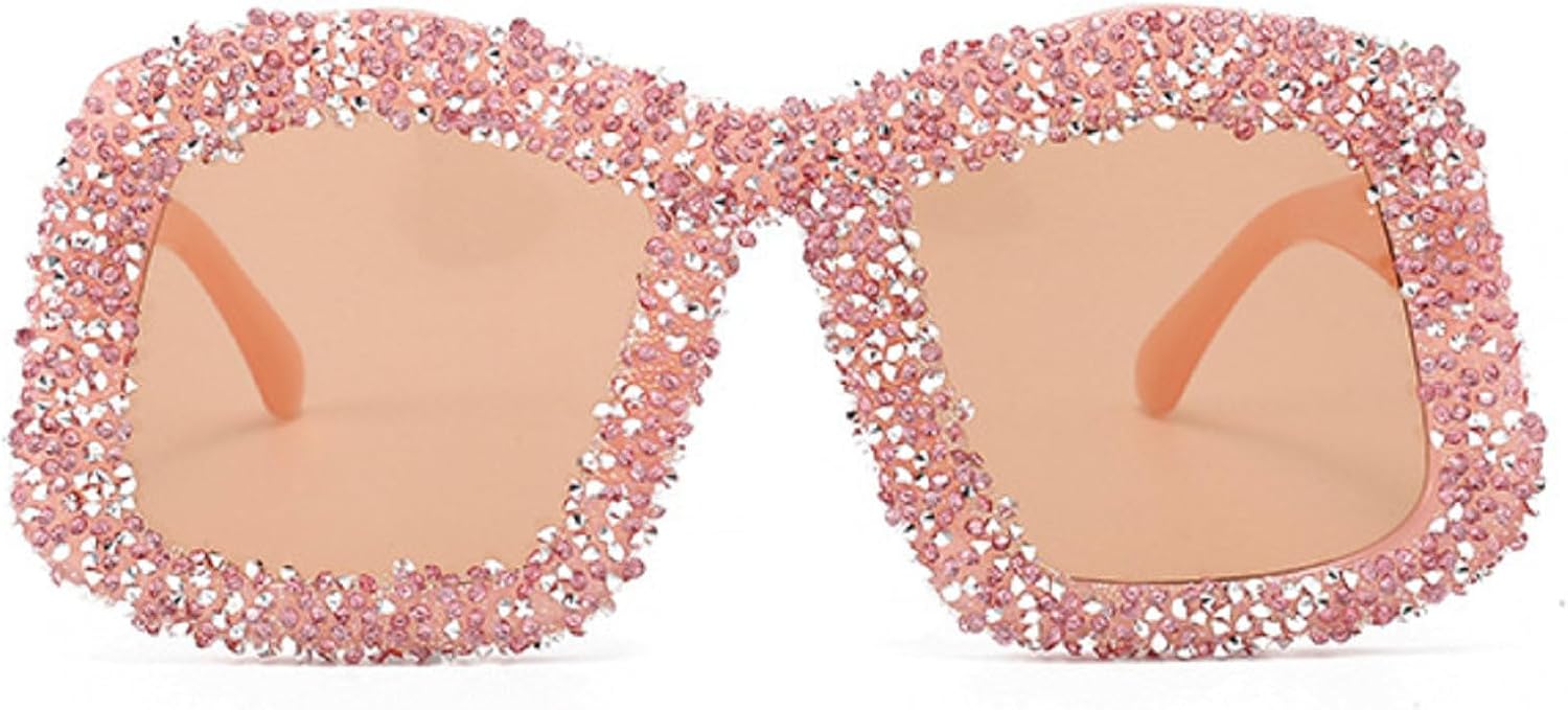 

Большие квадратные солнцезащитные очки с бриллиантами для женщин, роскошные, полностью украшенные стразами, для вечеринок, большие летние очки с защитой от УФ-излучения UV400 mincl, Pink