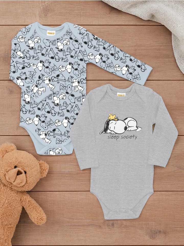 Комплект из 2 детских боди-комбинезонов с длинными рукавами Peanuts Snoopy, сине-серый — фото 2
