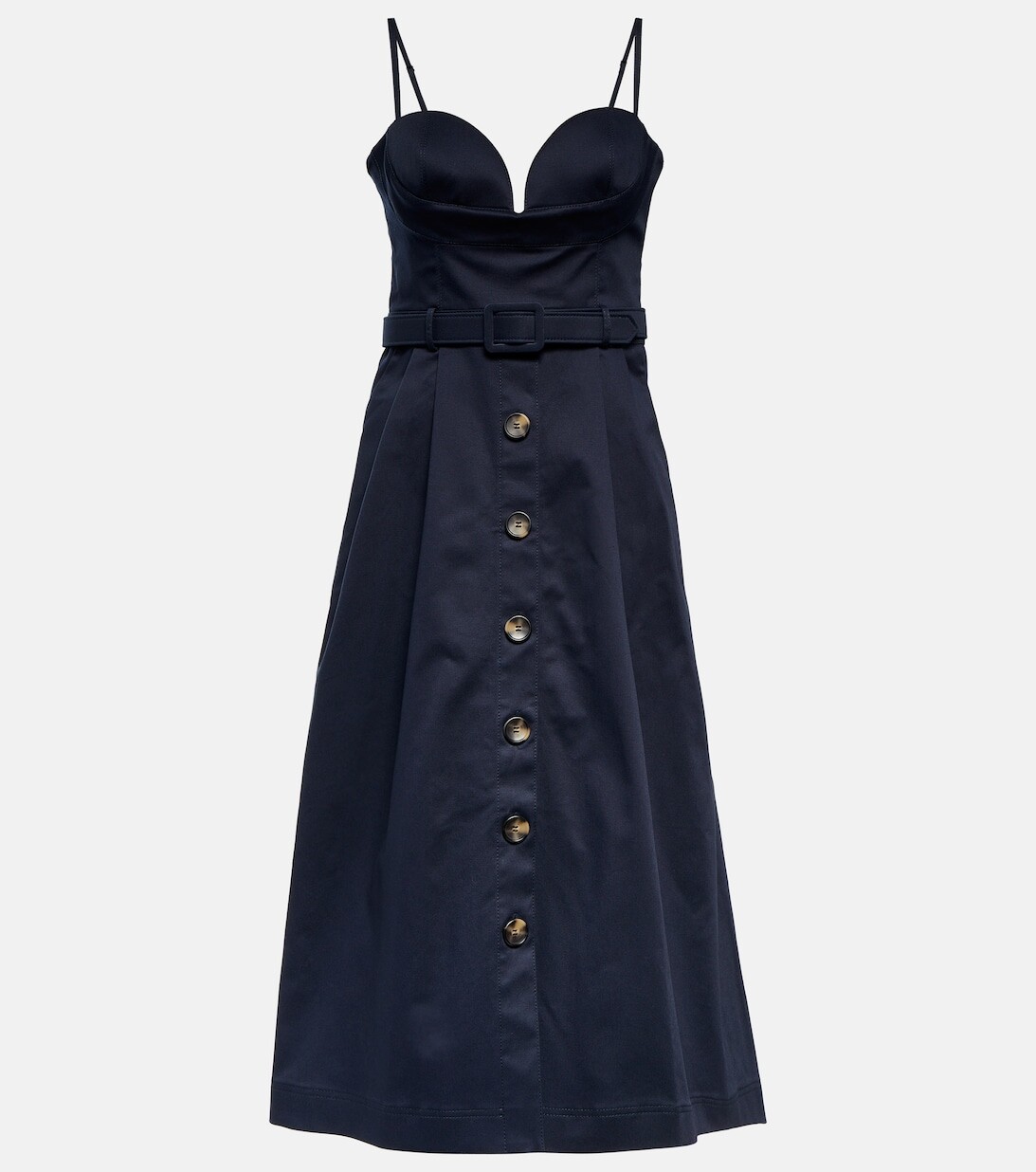 

Платье миди из смесового хлопка с поясом CAROLINA HERRERA, синий