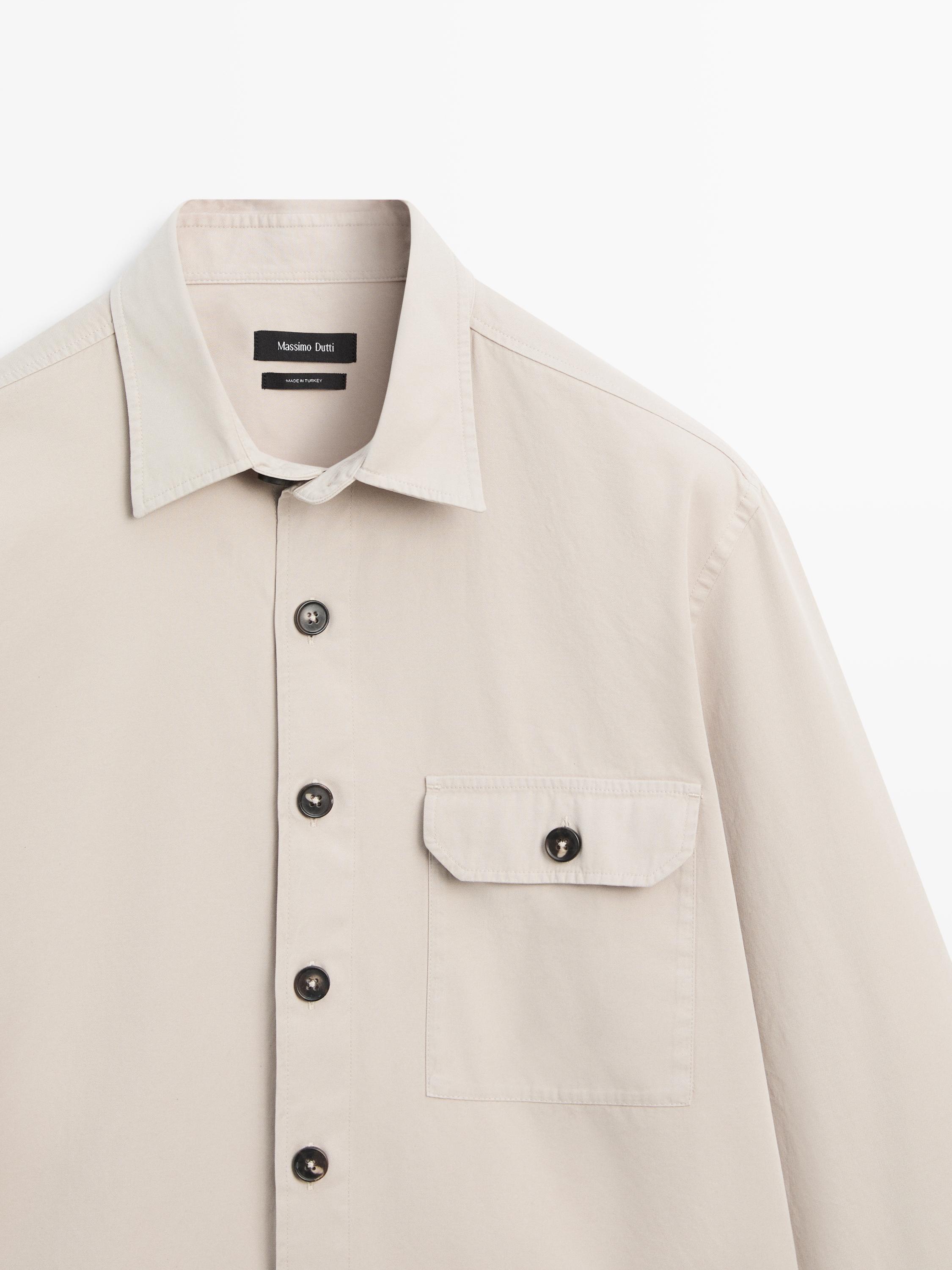 Хлопковая куртка-рубашка с деталями карманов Massimo Dutti, beige — фото 4