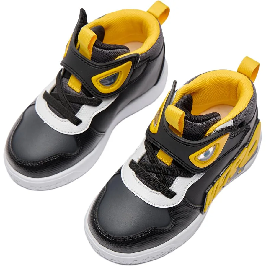 QIAODAN Детские кроссовки mid top с противоскользящей подошвой и амортизацией черно-желтые — фото 4