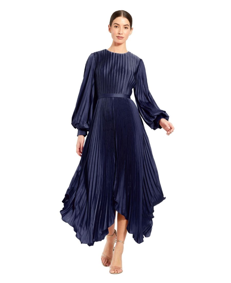 

Женское платье-платок из плиссированной ткани шармез с длинными рукавами Mac Duggal, Midnight