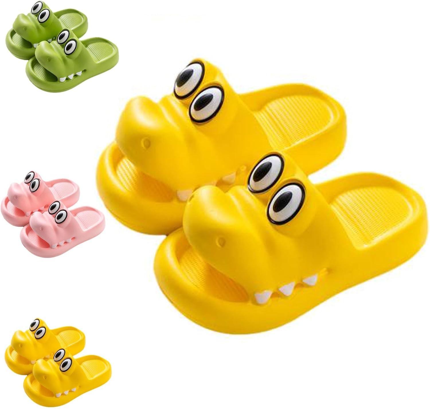 

Мужские и женские шлепанцы ZNEL с мультяшным крокодилом, сандалии из ЭВА, облачные тапочки с толстой подошвой, нескользящие, для спа, ванной, пляжа, бассейна и душа, летние (размер 6.5-7.5 (240 мм), желтые)
