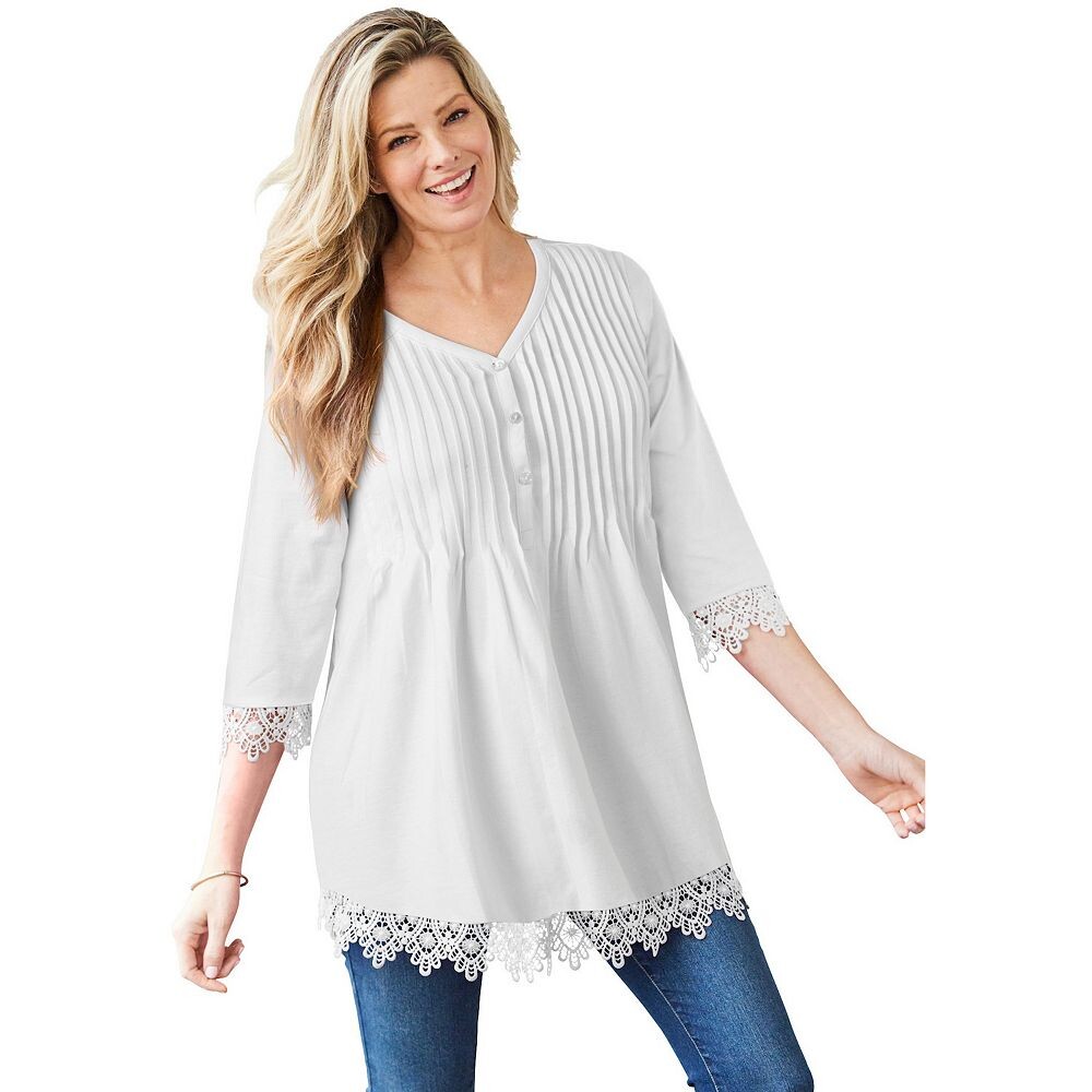 

Женщина в женской тунике больших размеров с защипами и крючком Henley Woman Within, белый