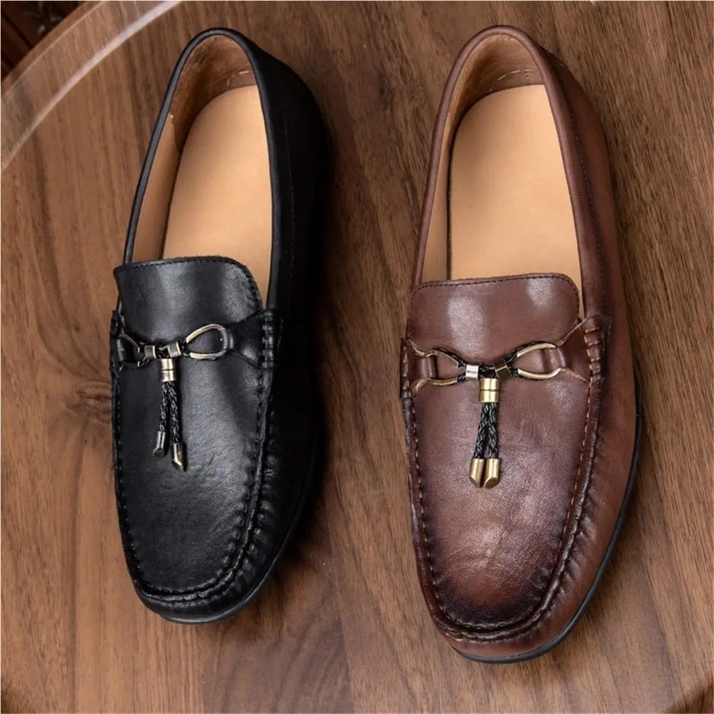 Мокасины кожаные Mens Leather Casual Loafers, Black DHFIRUFSHLO — фото 3