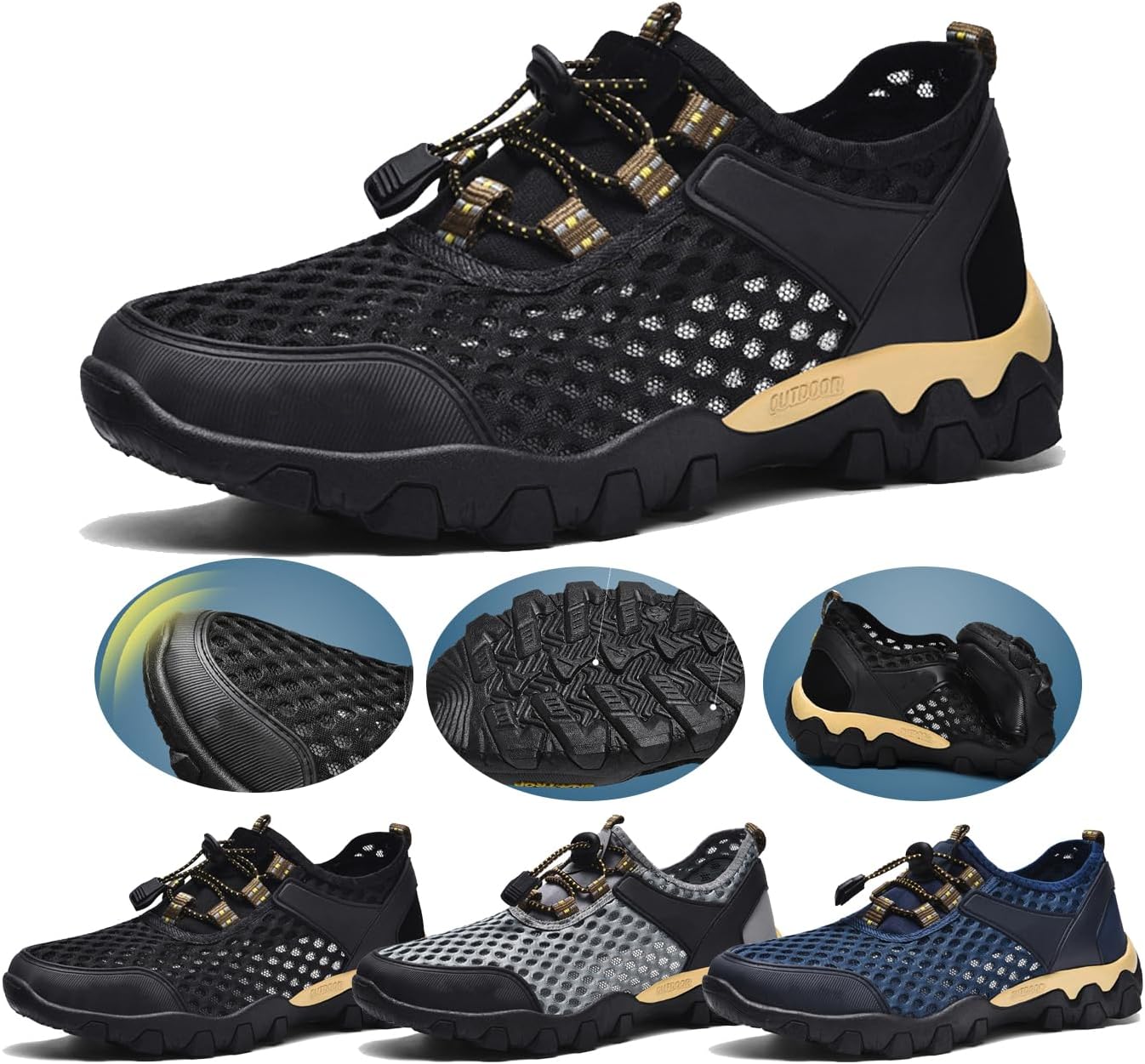 

Мужские быстро сохнущие походные кроссовки - дышащие сетчатые кроссовки с поддержкой свода стопы, водонепроницаемые нескользящие обувь для пляжа, треккинга, рыбалки и летних путешествий Generic, черный