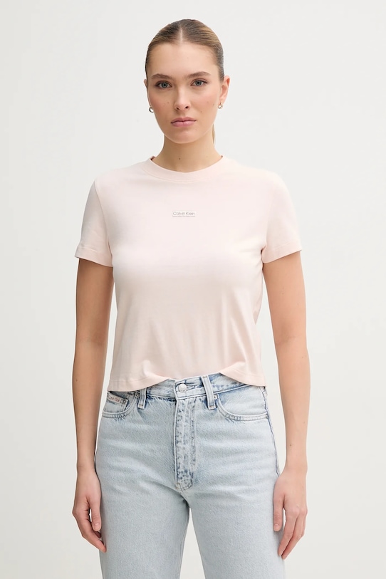 

Хлопковая футболка Calvin Klein Jeans, розовый