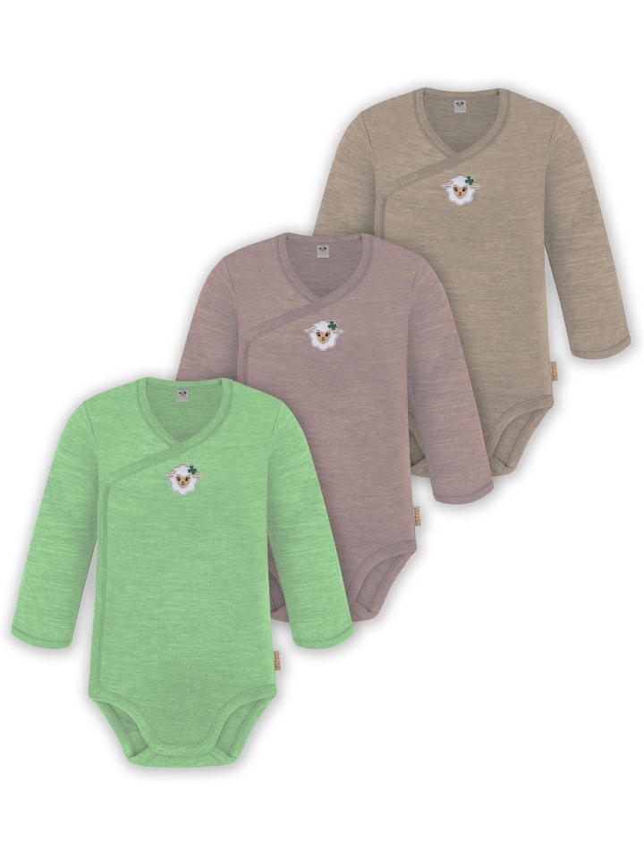 

Normani Outdoor Sports Набор из 3 детских боди с длинными рукавами из мериносовой шерсти, бежевого, розового и зеленого цвета