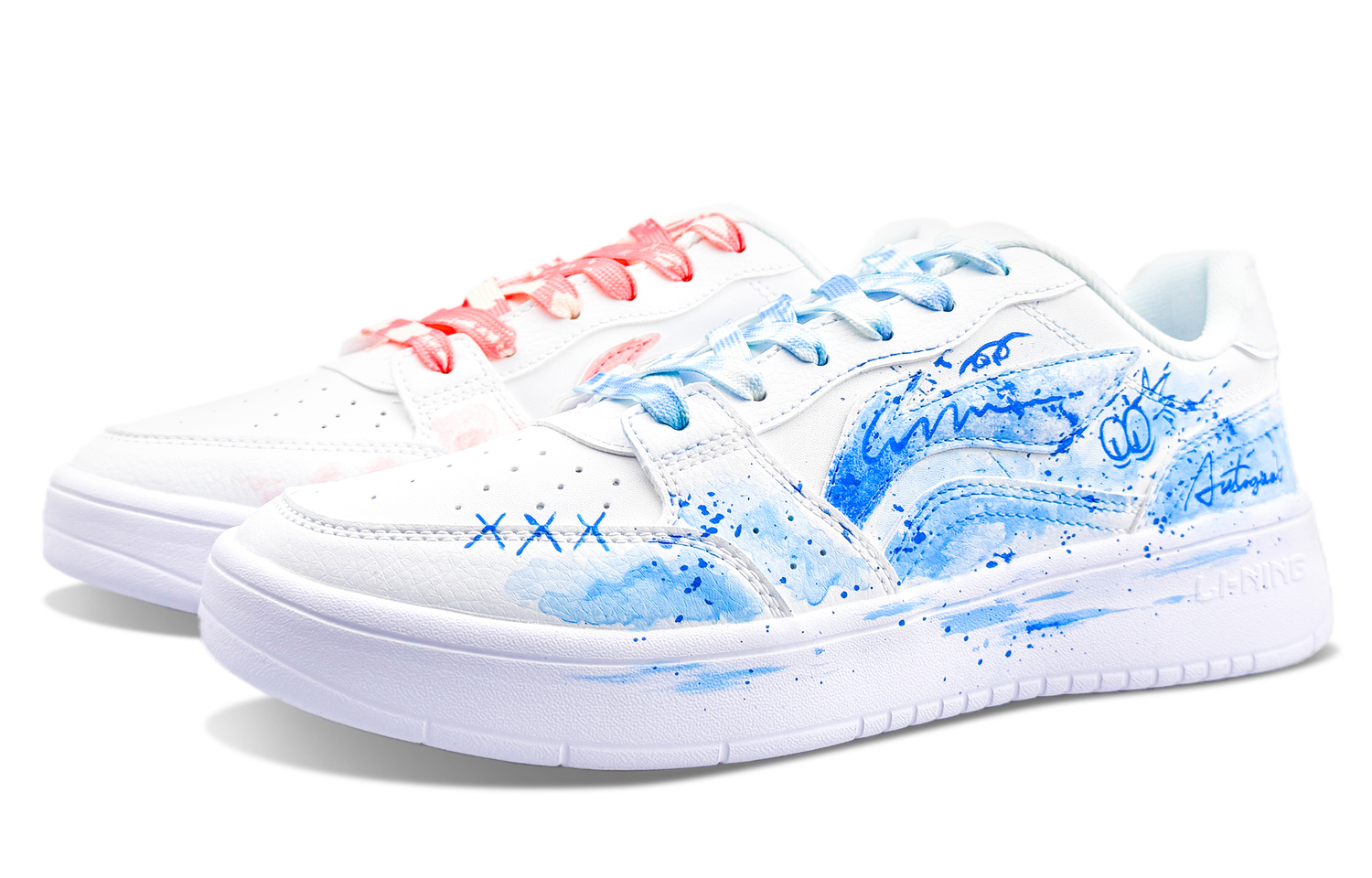 

Мужские износостойкие дышащие низкие скейтбордные кроссовки Li Ning Sycee, розовый синий mismatched