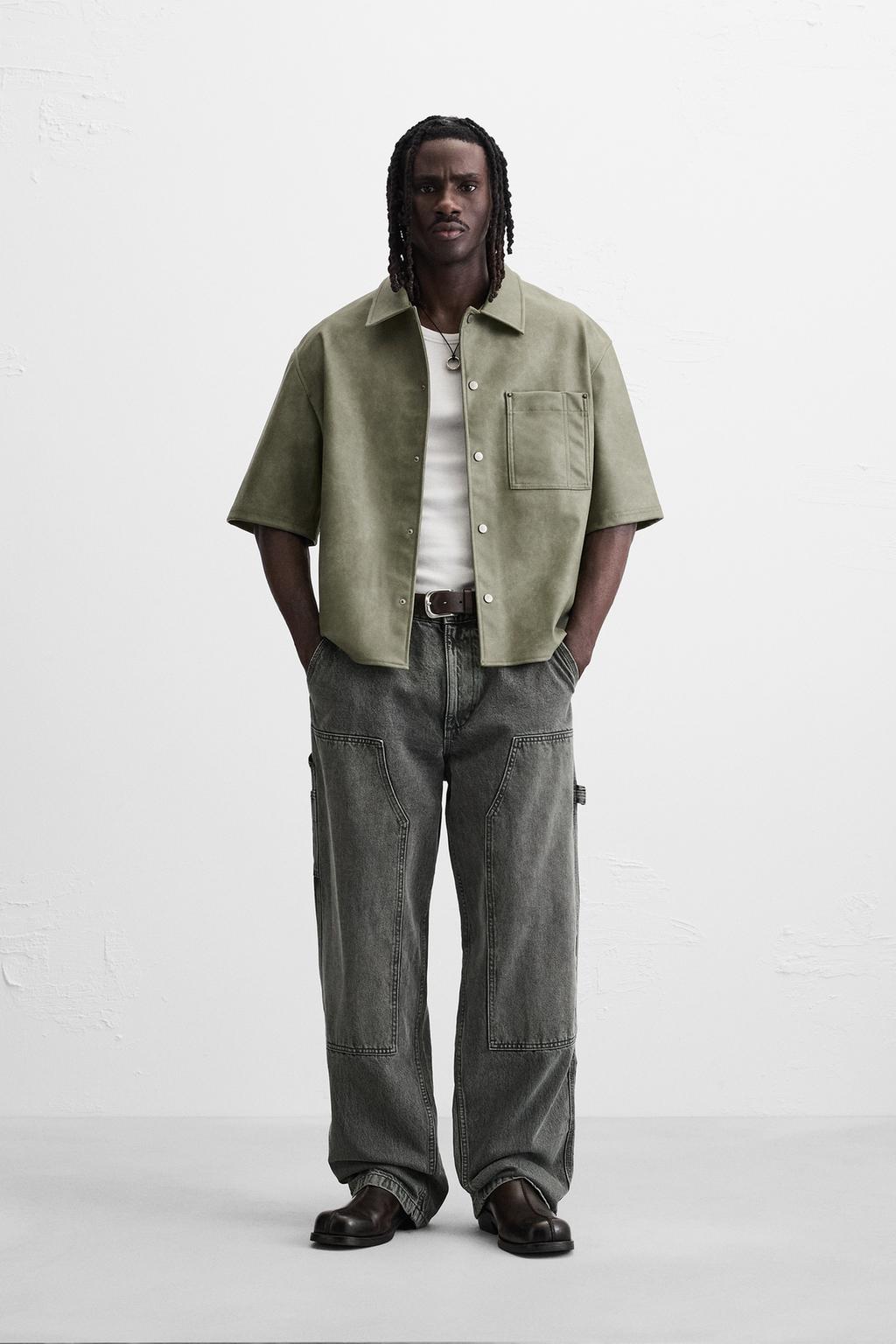 

Верхняя рубашка с эффектом кожи ZARA, цвет Light khaki