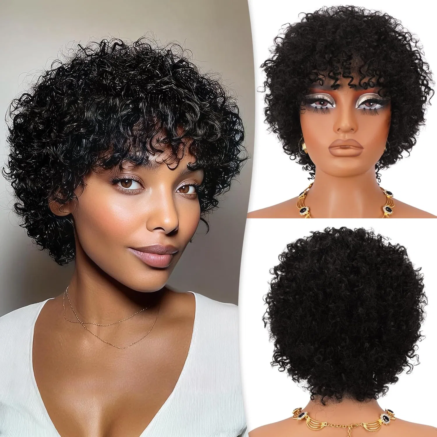 Короткий кудрявый парик из натуральных волос RUWISS Kinky Curly Afro Ruwiss, Natural Black
