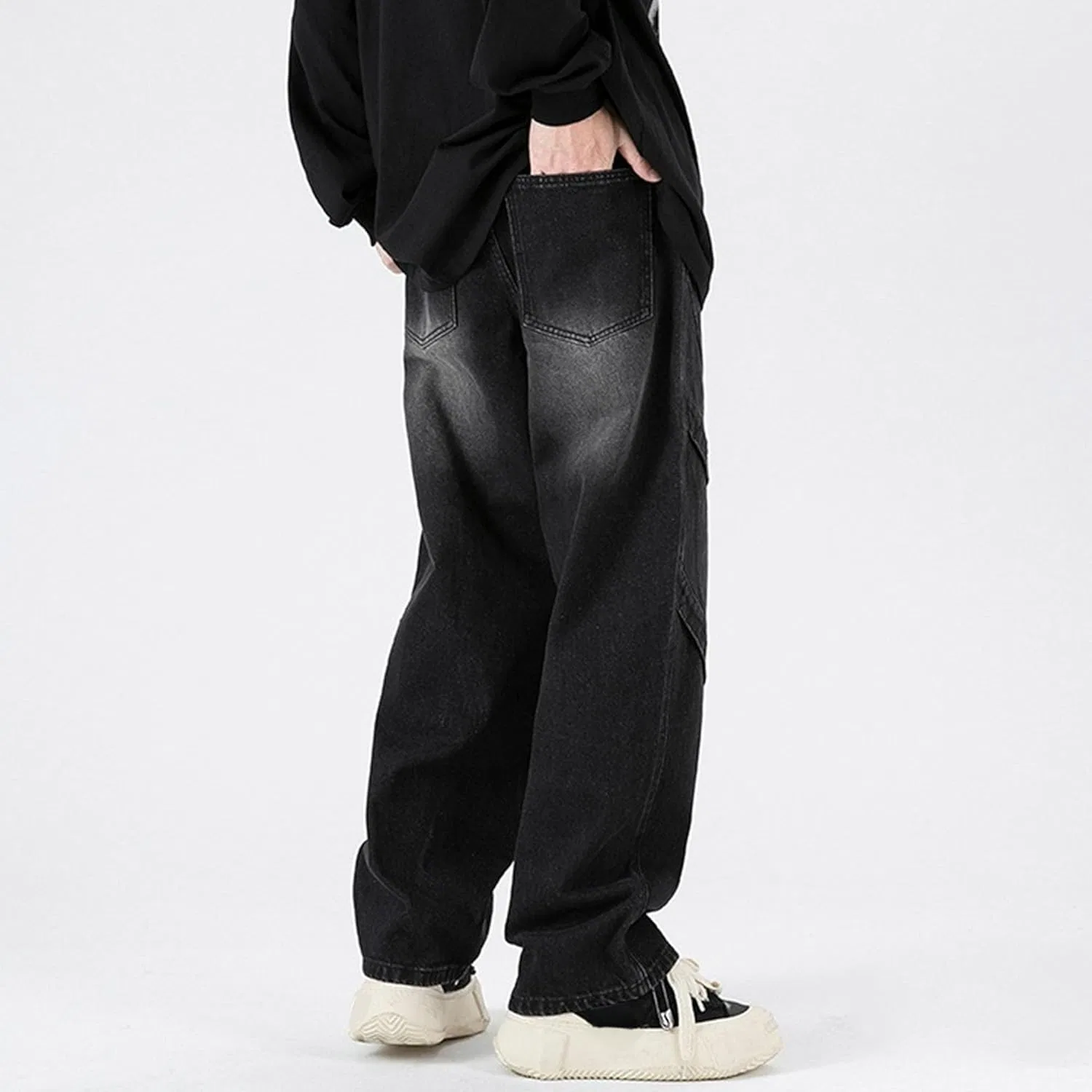 Джинсы свободные, Men's Denim Pants, Black — фото 3