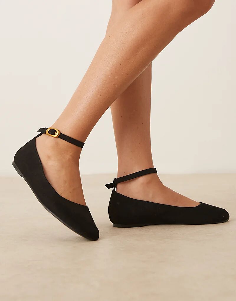 Балетки Lara с круглым носком ASOS DESIGN Wide Fit из черной замши