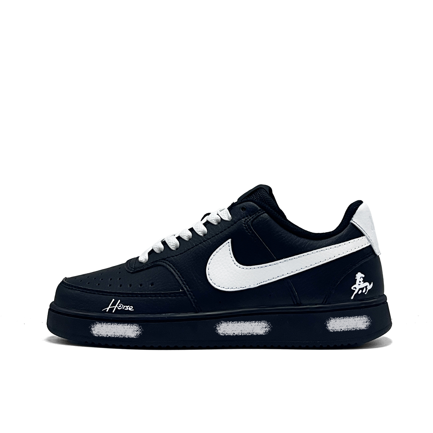 

Nike Кроссовки для скейтбординга Court Vision Low White Trace Knight с износостойким верхом, унисекс, черный с белыми подошвами