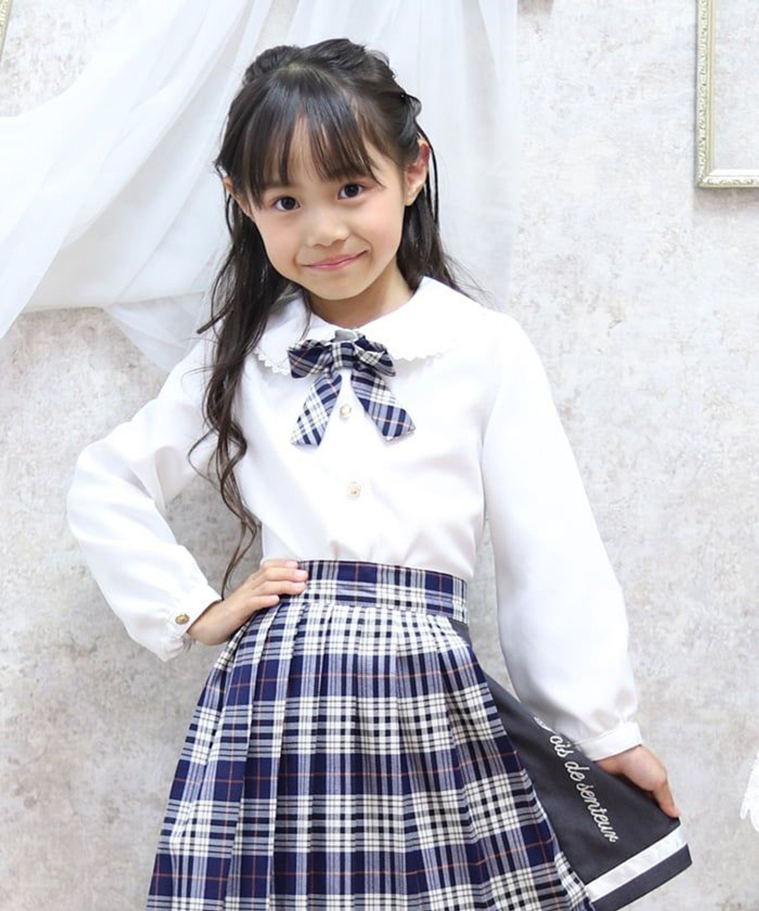 Блузка в клетку с лентами Axes femme kids, Navy blue