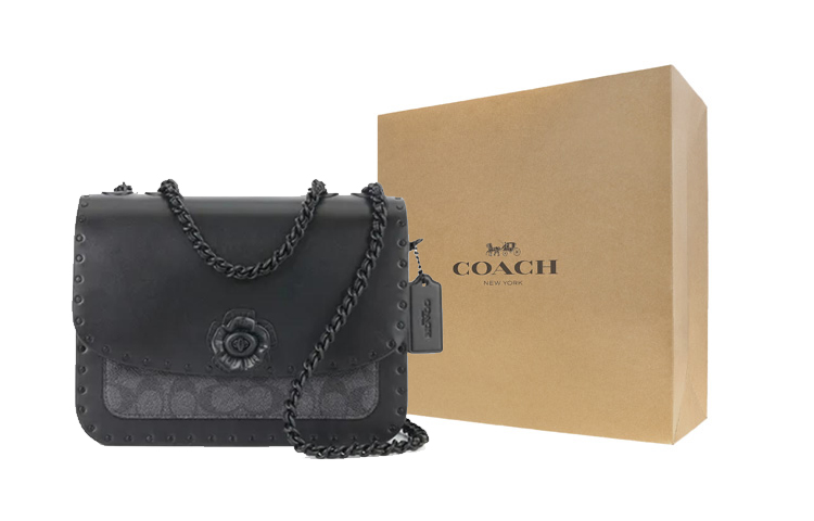 

COACH Сумка Madison Leather Small Square, женская средняя черная через плечо и кросс-боди